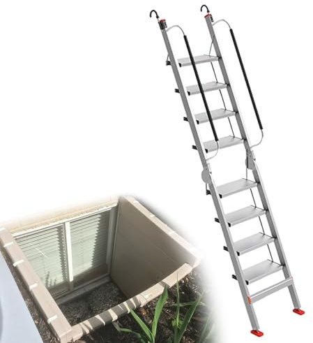 Scala pieghevole in alluminio per soffitta con tappi antiscivolo Salvaspazio, scala a 10 gradini, per garage e cantina, altezza 2,93 m, durevole e sicura