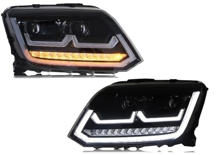 TQHSAG Blocchi fari anteriori auto 2 Pezzi Fari Auto Per Amarok 2010-2020 DRL Aggiornamento Faro Ambra Indicatori Di Direzione Proiettore Anteriore Accessori Faro principale