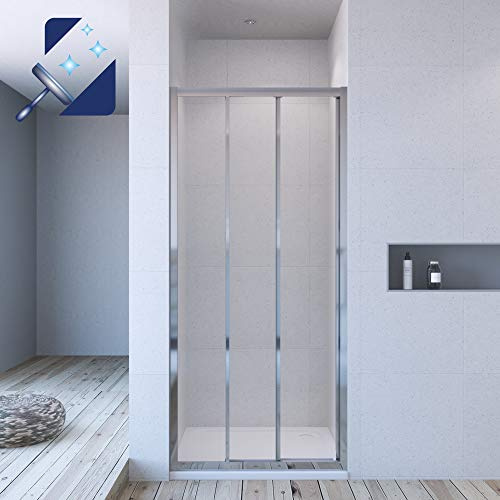 AQUABATOS® 80 x 195 cm Duschtür Nische 3 teilige Schiebetür Dusche ohne Seitenteil Dreiteilige Gleittür Nischenschiebetür Duschwand Glas Nischentür 6mm klarglas Easy-clean Lotus effekt Beschichtung