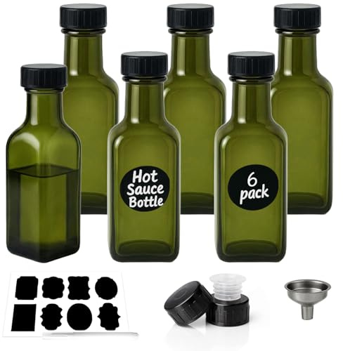 WERTIOO 6er Set Ölflasche 150ml aus Dunkelgrünem Glas, Olivenöl Flasche & Essigflasche mit Schraubdeckel, Lichtschutz Öl & Essig Flaschen zum Abfüllen von Öl, Essig, Dressing, Saucen