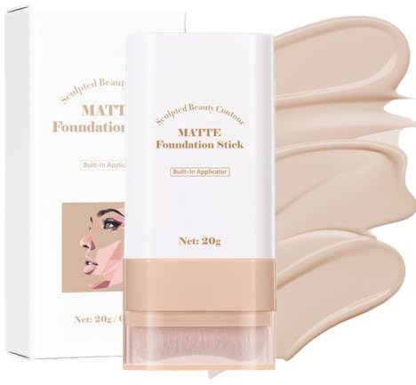 Matte Foundation Stick with Detachable Brush – Waterproof Full Coverage Concealer & Colour Changing Skin Tint – Hydrating Lightweight Cream Makeup for Mature Skin & Natural Smooth Finish (Cream)
