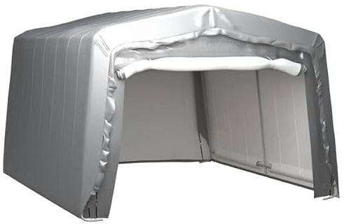 Generic Tenda Magazzino per Esterni, Acciaio Zincato e PE, Tettoia Grigia Impermeabile per Attrezzature da Giardino, Posto Auto Coperto con Resistenza Ai Raggi UV (240x240 cm) (370 x 370 cm)