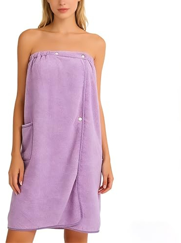 VIBINHO Asciugamano Gonna per Donna, Accappatoio in Microfibra Ultra Assorbente con Tasche e Bottoni, 80x140 cm, per Sauna, Spa, Piscina e Spiaggia (Viola)