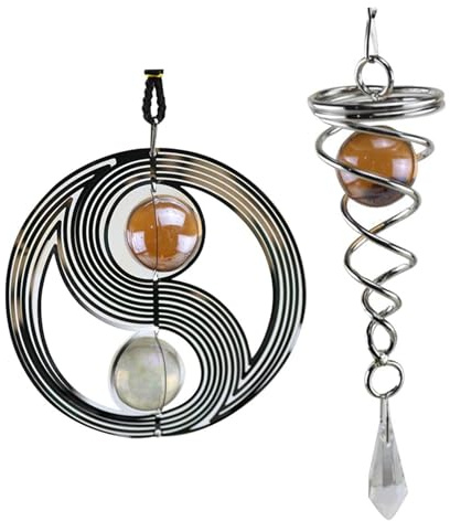 Carillons éoliens, carillons éoliens rotatifs 3D, en Cristal en Acier Inoxydable pour décoration intérieure et extérieure, avec Perle de Couleur aléatoire, Style 1 pour intérieur et extérie