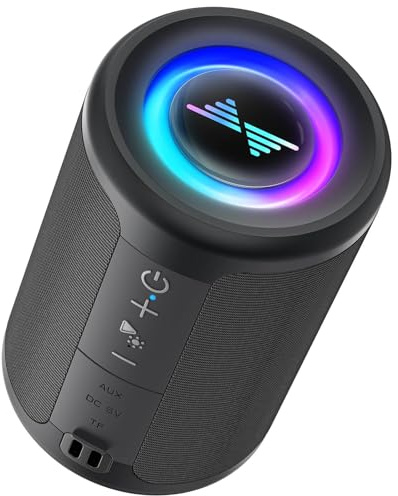 LENRUE Small Portable Bluetooth Speaker with Lights, TWS Stereo Surround Sound, Type C Powered, Bluetooth 5.3, AUX TF Card Input, Wireless for Outdoor Home, Coolest Gifts (Light-black)