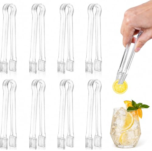 Giyehehi 8 Pinzas de Servir de plástico, 16 cm de Largo, Pinzas Transparentes de un Solo Uso, pequeño utensilio de Cocina para Fiestas, Catering, bufés, panaderías, ensaladas, Galletas y Hielo