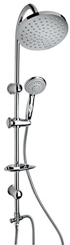 Yellowshop - Colonna Doccia Con Soffione Orientabile Rotondo Cm 20 x 20 E Set Asta Saliscendi Completa Miscelatore Rubinetto Con Doccetta Bagno Box Modello Elba