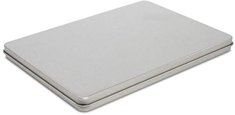 TRIOSK Blechdose mit Deckel, Metall Dose 15,5 x 11,5 x 1,0 cm groß, eckig, leer, Silber, rechteckige Aufbewahrungsbox DIN A6, Vorratsdose für Allerlei