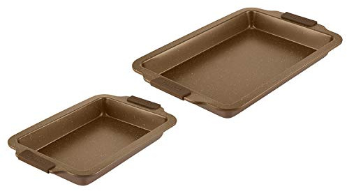 Tower Cerastone 2 Piece Roaster Set, Easy Clean Ceramic Non-Stick Coating and Silicone Handles, Gold, T843003GD