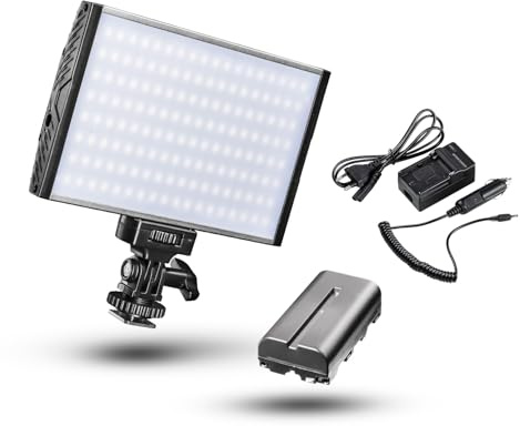 Walimex pro LED Niova 150 Bi Color Videoleuchte inkl. Akku, On-Camera Fotolampe 15 W, Videolicht mit Einstellbarer Farbtemperatur 3200-566 K, Studiolicht dimmbar