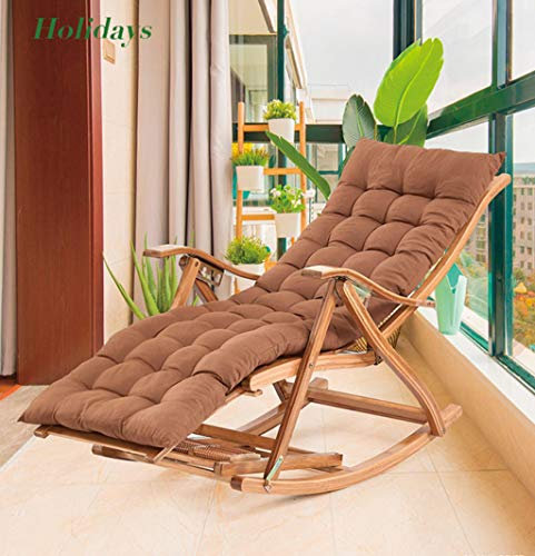 Bois Massif Fauteuil à Bascule, Bambou Pliable Chaises Longues Fauteuil inclinable Pliant Portable avec Repose-Pieds avec Coussin Brwon, Réglage 5 Vitesses, Soutenir Max 150 kg