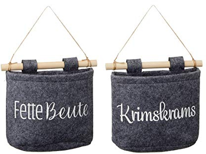 Bada Bing 2er Set Filztasche Aufbewahrungsbox GRAU Filz Spruch Ca. 18 x 15 x 7 cm Türhänger Deko Trend Zum Hängen 50