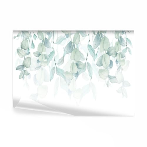 decomonkey Papier Peint Panoramique Plante Nature 350x256 cm | Décoration murale moderne, Tapisserie décorative pour chambre salon, Aquarelle feuilles nature pastel plantes tendances
