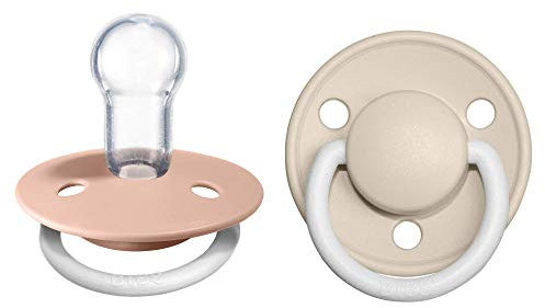 BIBS De Lux Soother 2-Pack, BPA Free Dummy Pacifier, Round Nipple. Silicone, OneSize (0-36 Months), Blush Night/Vanilla Night