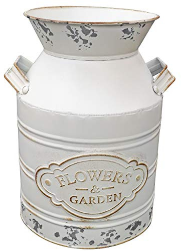 Soyizom Vintage rustikales Bauernhaus aus verzinktem Metall Shabby Chic Blumenvase Gießkanne Blechkrug French Bucket Pot Pitcher Blumenhalter Vase mit Griff für Küchengarten Dekor - groß, 25 cm H.