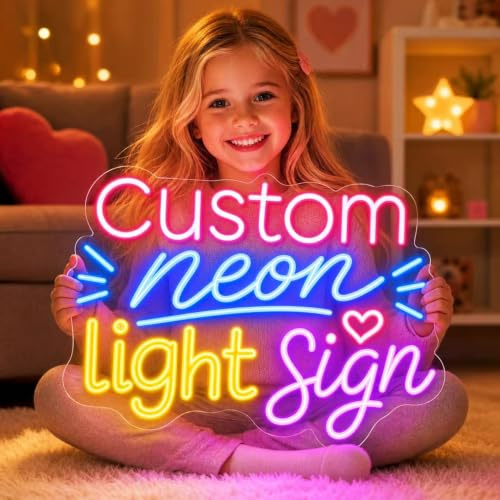 Custom LED Neon Signs, Personalised Neon Lights Sign Customizable for Wall Decor Wedding Birthday Party Bedroom Bar Shop Name Logo Night Lights (10 to 55)