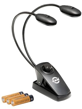 K&M 12271 Notenpultleuchte Twin Head Pro Schwarz - mit Clip & Schwanenhälsen, 2 x 2500 Lux pro Kopf, 3000 Kelvin