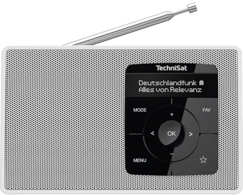 TechniSat DIGITRADIO 2 – bärbar DAB+/FM-radio med batteri (med Bluetooth ljudstreaming, väckarklocka, OLED-skärm, hörlursuttag, högtalare 1 W RMS) vit/vit
