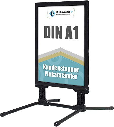 DisplayLager - A1 Wind-Line Topqualitäts Kundenstopper, Schwarz, wasserfest, wetterfest, stabiler Fuß, 40mm Profil, 2x entspiegelte Schutzscheiben