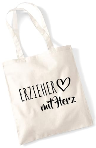 Huuraa Jutebeutel Erzieher mit Herz Geschenk | Baumwollbeutel 10 Liter Stoffbeutel Beutel aus Baumwolle Tasche Geschenkidee Einkaufstasche Langen Henkel