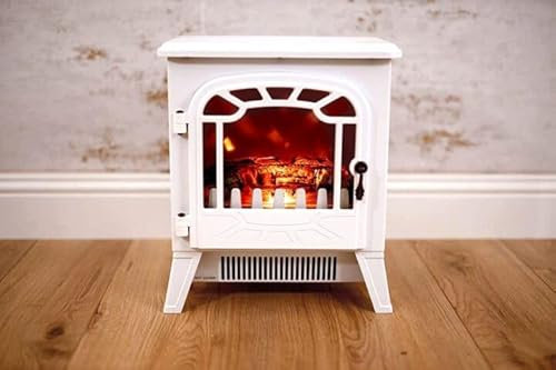 Marco Paul Electric Fire White 1850W Chimenea Calentador portátil Vintage Log Burning Flame Efecto Chimenea Blanco Calentador Interior Calentador eléctrico Chimenea
