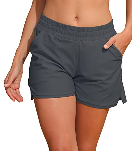 Halcurt Badeshorts Damen Badehose Schnell Trocknende Schwimmshorts S-XXL | Bauchkontrolle, Elastischer Bund, Slip-Futter, Lockere Passform, Atmungsaktiv, Strand Boardshorts Surf Schwimmhose