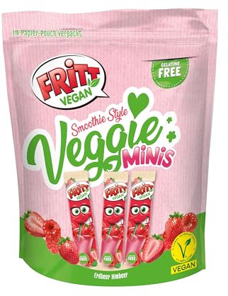FRITT Vegan Erdbeer & Himbeer Minis 135g, 100% Vegan, Mini Kaubonbon-Streifen für alle Smoothie Lover