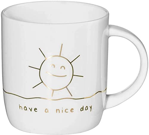 [A] Henkelbecher, Have a Nice Day, D. 8,7 cm, H. 9,4 cm, 0,35 l.