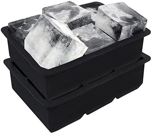 Ice Cube Tray, 2 Pack Ice Tray, Large Ice Cube Moulds, Silicone Mould, BPA Free Moulds, Ice Cube Moulds Oversize Design, Perfect for Whiskey, Party Drinks, Water (Black)