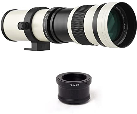 Andoer MF Camera Super Telephoto Zoom Lens F/8.3-16 420-800mm T2 Mount with M4/3-Mount Ring Adapter 1/4 Thread for Panasonic Olympus, White