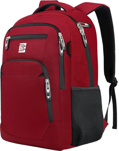 Mochila para portátil, viajes de negocios, antirrobo, delgada, duradera, puerto de carga USB, resistente al agua, universitaria, unisex, se adapta a portátiles de 15,6 pulgadas, color rojo