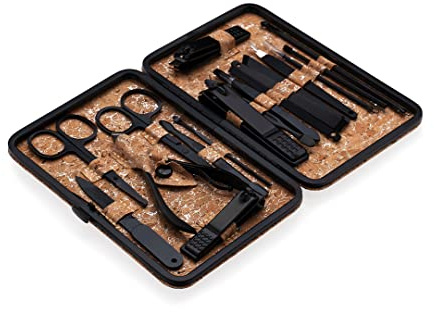 Aba Group Nagelschere Set 18 Tools - Maniküre Set - für Gesicht, Füße, Hände - Pediküre Set – Kosmetikzubehör - Nagelschere Set - Nägel Selber Machen – Nail Set im Etui Kork