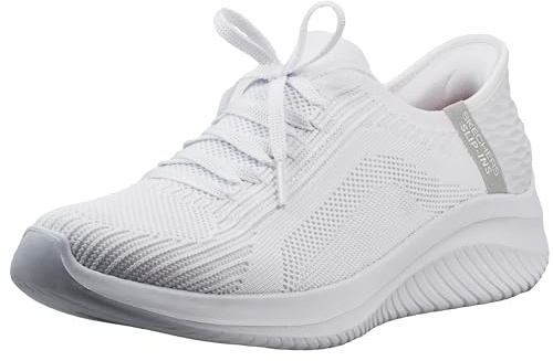 Skechers Women's Ultra Flex 3.0 Brilliant Path Slip-in Trainers, White Knit/Light Gray Trim, 3 UK