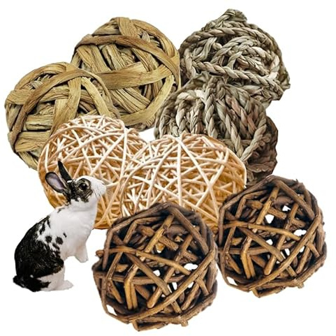 RunFar shop Lot de 6 balles à mâcher pour petits animaux et jouets tressés, soins dentaires et foin pour lapins
