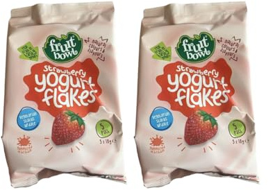 Fruit Bowl Strawberry Yogurt Flakes 10X18g - 10 sachets in total - Gluten Free Kids Snacks Made with Real Fruit in a Tasty Yogurt Coating - For Lunchboxes & On-the-Go