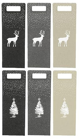 6 Stück Flaschentüten für Wein aus Filz Rentier Tanne Schnee Geschenktasche Flaschentasche