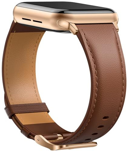 Laffav Bracelet en Cuir Compatible avec Bracelet Apple Watch 40mm 38mm 41mm Femme Homme, Remplacement en Cuir Véritable pour Apple Watch iWatch Series 8 7 6 5 4 3 2 1 SE,Marron