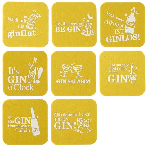 XIAONIU Untersetzer Gin 8 Stück Mit Sprüchen - Gelb | Glasuntersetzer Filz für Ginfans Ginliebhaber und Gintrinker