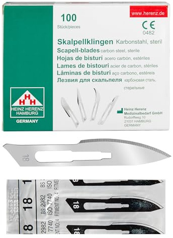 Shehadeh - 100 Stück sterile Skalpellklingen Figur 18 für Skalpellhalter Nr. 4 - Extrem scharf