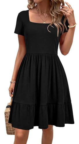 Newshows Summer Dresses for Women Ladies Sundress with Pockets | Short Sleeve Crew Neck Casual Dress, A-Line Ruffle Tiered Sundress