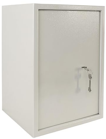 UISEBRT Cassaforte per mobili con serratura a doppia barba, cassaforte per chiavi, cassaforte con chiudibile, per casa, ufficio, hotel, 35 x 31 x 50 cm, colore bianco