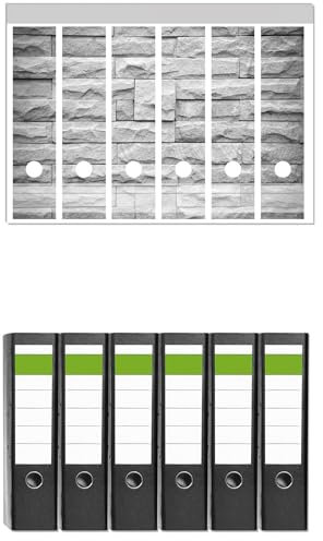 Wallario 6 Stück breite Ordner inkl. Klebeetiketten mit Motiv Steinwand grau - Set mit Rückenschildern/Ordnerrücken Stickern
