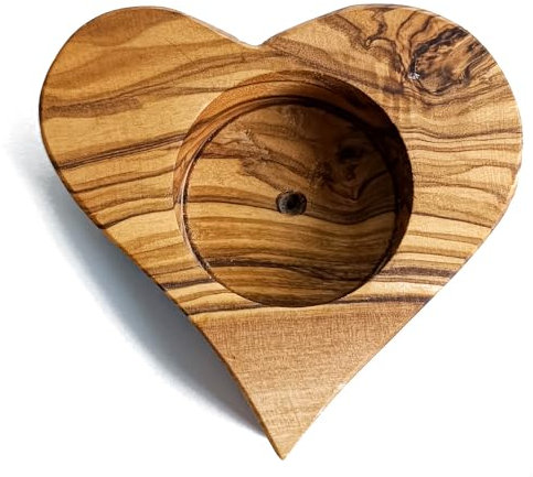 Olivenholz Teelicht direkt aus Kreta in Herzform schöne Struktur ca. 10cm lang und 2cm hoch Herz Kerze (Herz # 203)