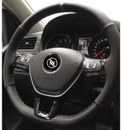 AUTOKLEIDUNG Lenkradbezug mit Ring zum Schnüren Carbon und Alcantara-Optik für Lenkrad Durchmesser 37-38 cm Grau
