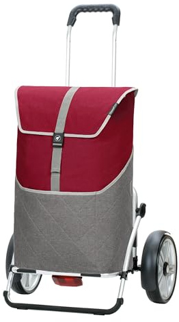 ANDERSEN Einkaufstrolley - Royal Sh. Plus Lasse rot | Fahrradanhänger, Kugellagerräder, aus Alu, bis 50 kg - Tasche großes Volumen, Innenfach, Reflektoren, 59 L