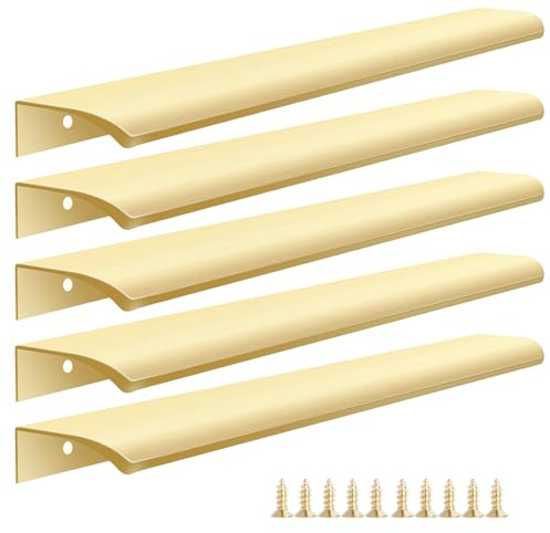 Malimali 5 Pack Gold Kitchen Cupboard Edge Pulls for Cabinets and Drawers, 300mm Wardrobe Door Handles Modern Aluminum Bathroom Cabinet Handles, Brushed Brass