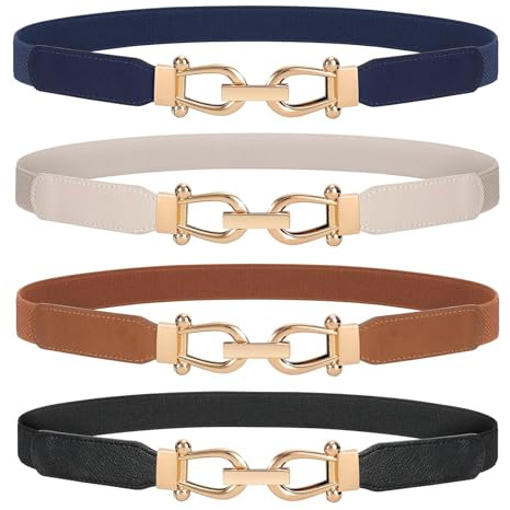 JasGood Skinny Elastischer Taillengürtel Dünner Damen Vintage Gürtel Mode Dehnbarer Gürtel Stretch Taille Gürtel mit Goldener Schnalle