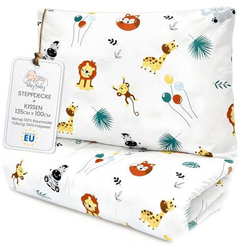 Totsy Baby Trapunta per bambino cotone 100x135 - piumono culla neonato set Imbottitura per piumone 100 x 135 cm con cuscino 40 x 60 cm per ragazzi e ragazze Oeko-Tex Safari