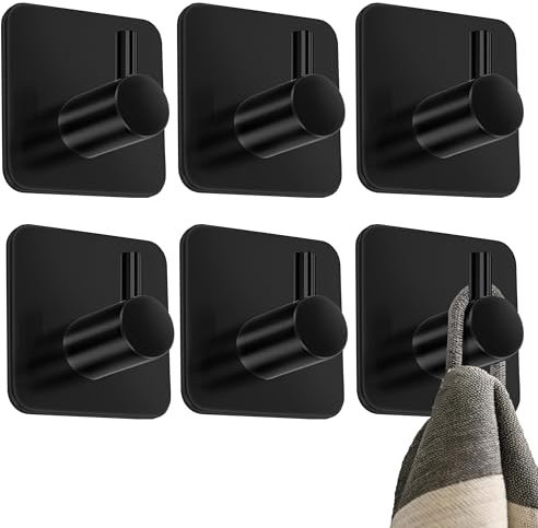 4happy Haken selbstklebend, 6er Stück, Klebehaken Edelstahl wasserfest, Handtuchhalter schwarz ohne Bohren, Selbstklebende Wandhaken als Handtuchhaken ohne Bohren, Ideal für Badzimmer