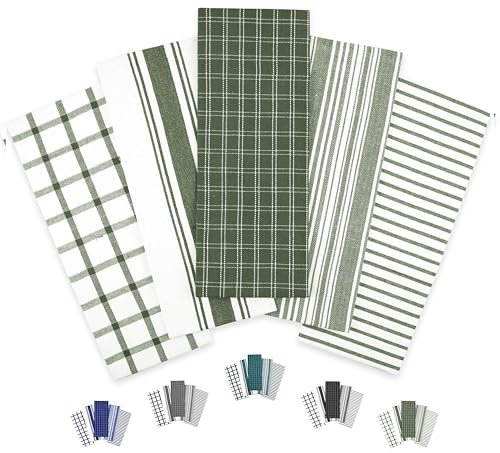 Trade Fountain Lot de 5 torchons de cuisine extra absorbants 100 % pur coton pour accessoires de cuisine, 50 x 70 cm, olive